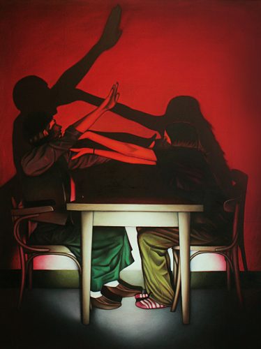 Dialoog 14.  Olie/ acryl op katoen.  170/ 125 cm.  2025.
